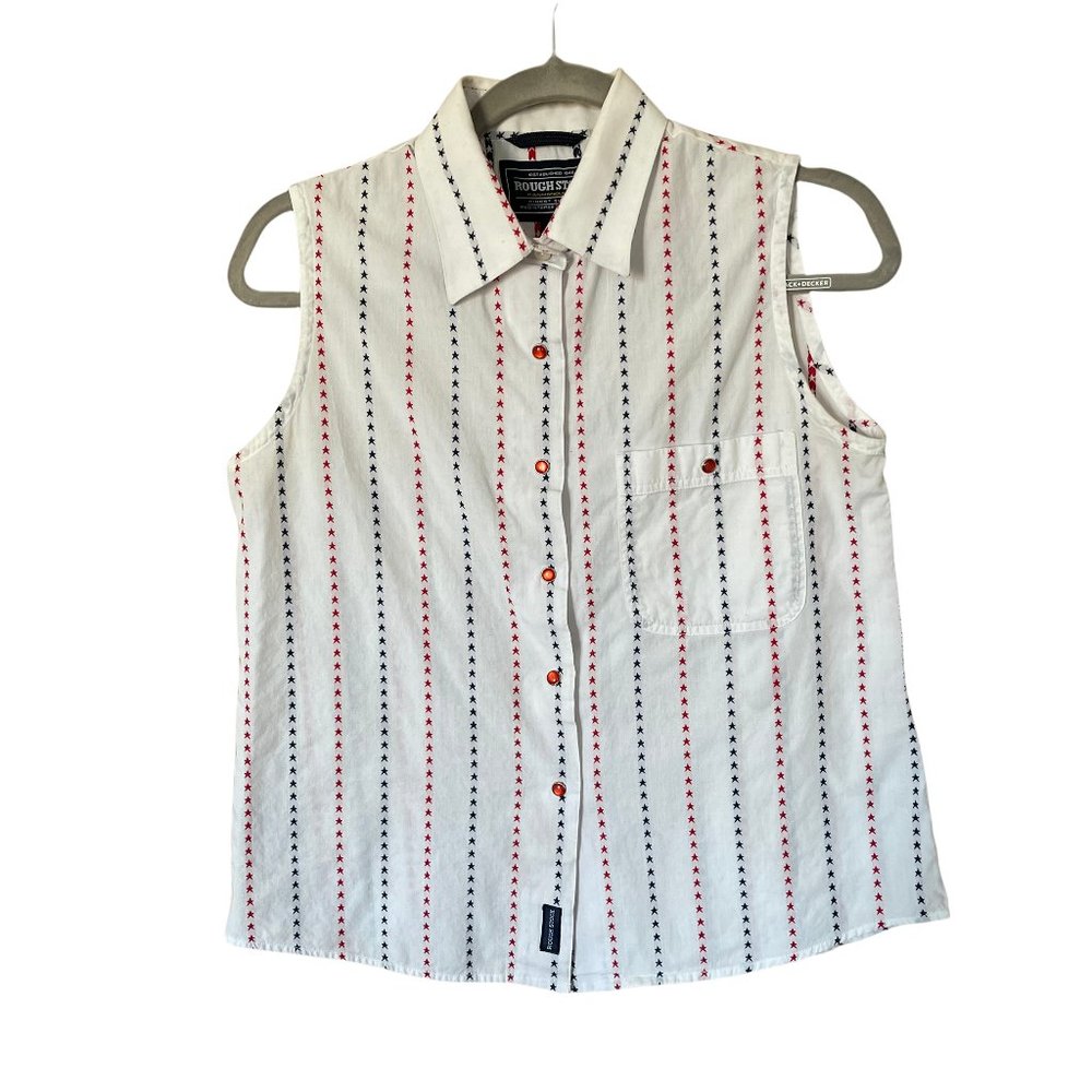 Rough Stock by Panhandle Slim Women's Sleeveless White Top w/Red and Blue Stars